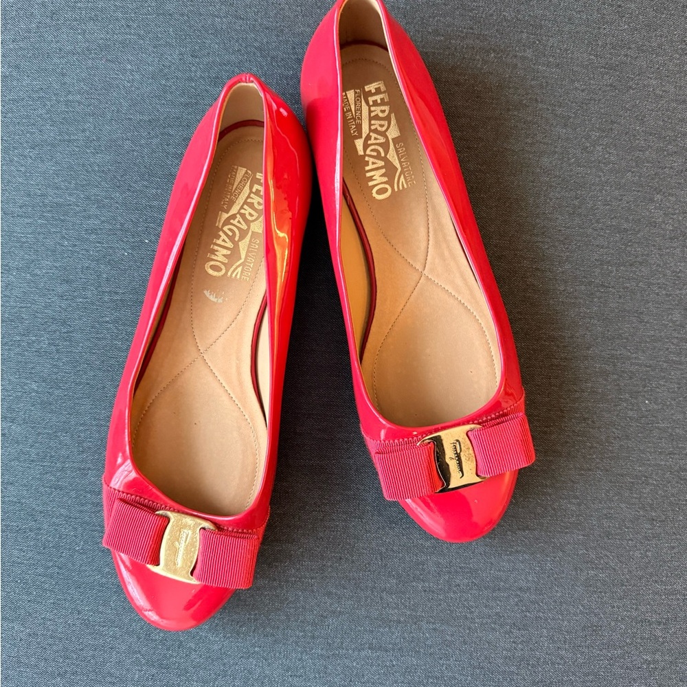 Salvatore Ferragamo Red Patent Vara Bow Flats